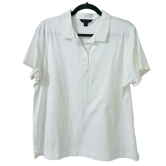 Lands' End Tops Lands End Womens Short Sleeve Feminine Fit Polo Shirt Pima Cotton White Size